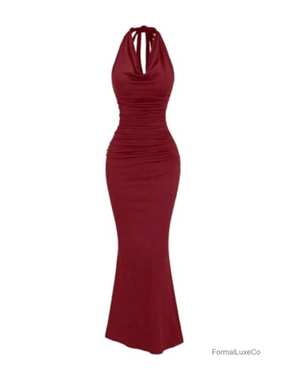 Sleeveless Halter Bodycon Maxi Dress Formal Backless Tie Ruched